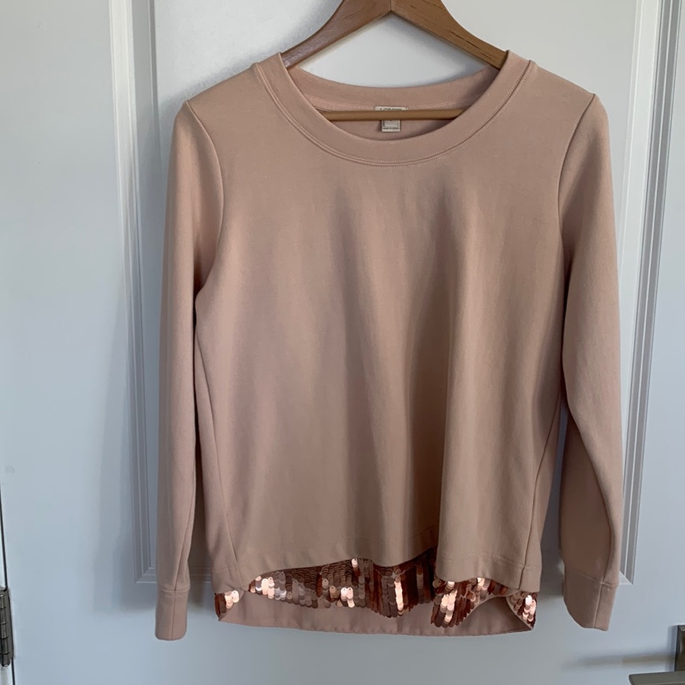 J Crew pink layered sequin sweatshirt size small